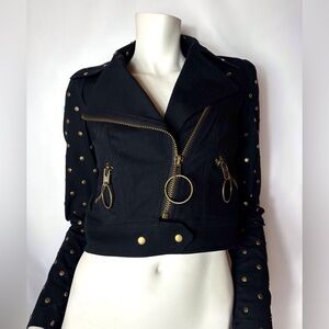 NWT Betsey Johnson Moto Jacket Size 2 Women Tiger Black Stretch Cotton Cropped